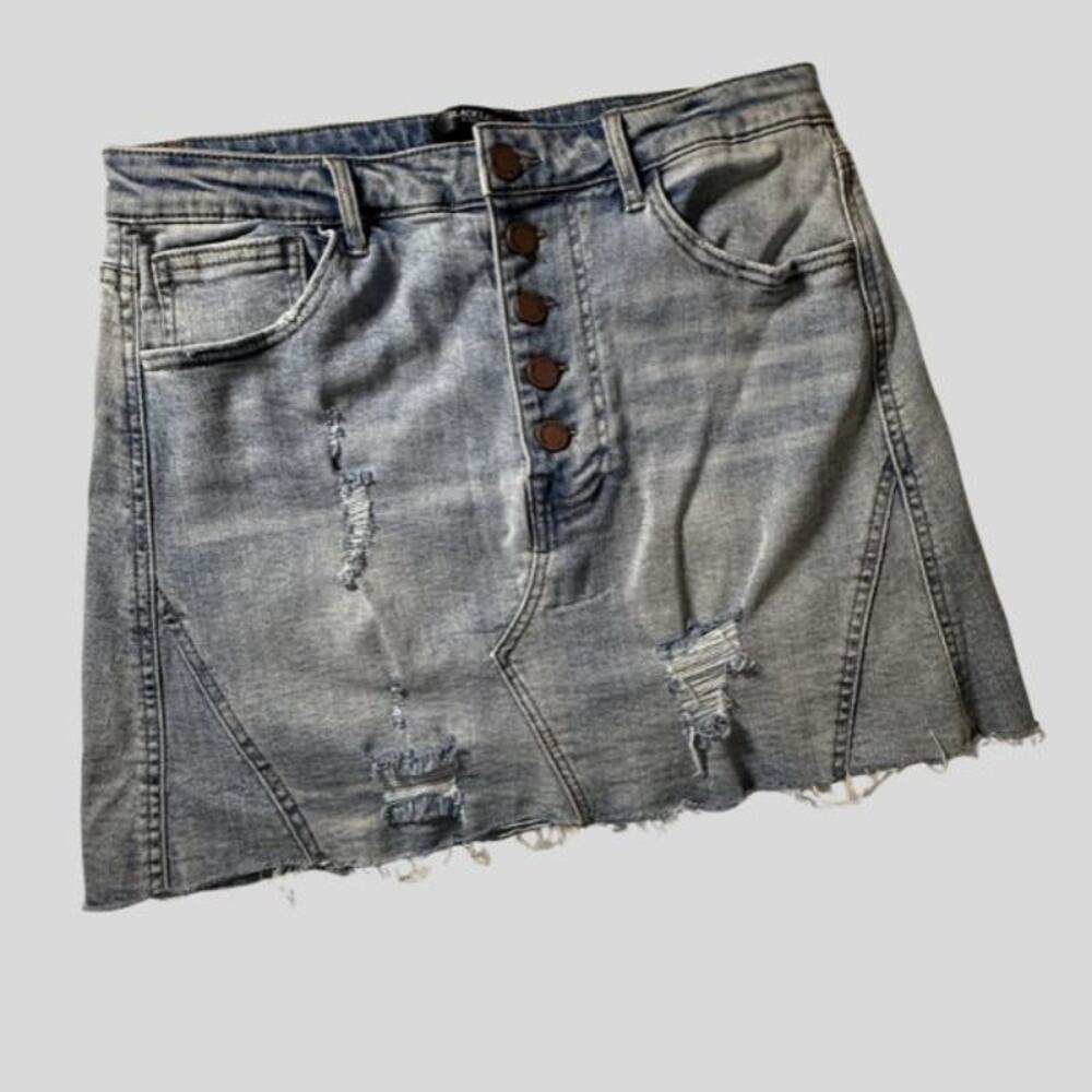 Black Label C'est Toi Distressed Denim Mini Skirt - Size Large